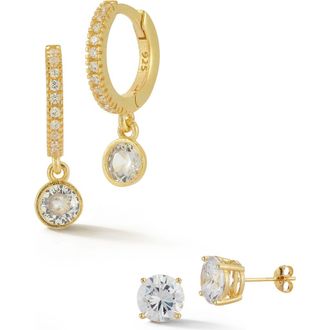 Glaze Jewelry Set of 2 Cubic Zirconia Stud & Drop Hoop Earrings in Gold at Nordstrom Rack
