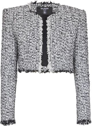 Balmain Geknipte tweedjas - Dames - Blazers - Zwart - M - Tweed - Jassen
