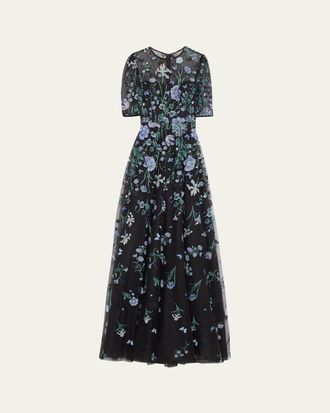 Teri Jon Embroidered A-Line Tulle Gown