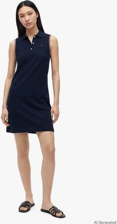 Tommy Hilfiger Womens Sleeveless Stretch Pique Polo Dress - Navy - XXL