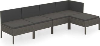 vidaXL Set De Muebles De Jard&iacute;n 5 Pzas Y Cojines Rat&aacute;n Sint&eacute;tico Gris Vidaxl