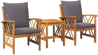 vidaXL Conjunto De Sof&aacute; De Jard&iacute;n 3 Pcs Marr&oacute;n Madera Maciza De Acacia Vidaxl