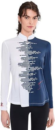 Jamie Sadock Sunsense Positive-Negative Split Tone Long Sleeve Top Womens Clothing Blue : XS, Polyester/Spandex