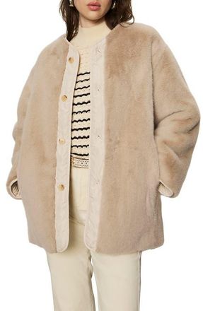 Sanctuary Reversible Collarless Faux Fur Jacket in Almond White at Nordstrom, Size Medium