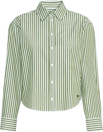 Weekend Vertical Olive Green and White Striped Cropped Shirt