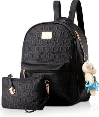 Nicole & Doris NICOLE&DORIS Backpack for Women Fashion Rucksack Schoolbags Anti-theft Daypack Ladies Handbags 2pcs Girl Backpack Set Black