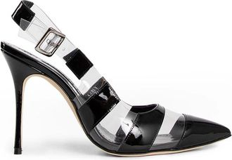 Manolo Blahnik Gestreept lakleren slingback stilettohakken - Dames - Pumps - Zwart - 37 EU - Leer - Schoenen