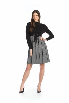 Papillon Ribbed Skater Sweater Dress With Pockets In Black/white