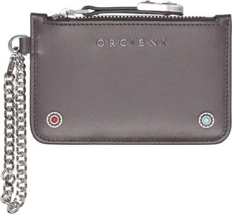 Orciani Accessoires, Dames, Grijs, ONE Size, Leer, Leren Kaarthouder met Rits