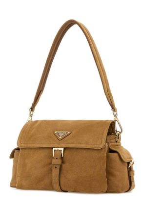 Prada Womens Camel Suede Shoulder Bag Cannella Borse A Mano