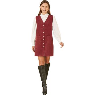 Yumi V-Neck Cord Pinafore Dress in Burgundy at Nordstrom, Size 10