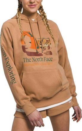 The North Face Womens Places We Love Graphic Fleece Hoodie In Almond Butter/pine Needle
