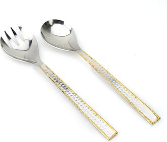 Classic Touch Set of Salad Servers with Silver/Gold Combo