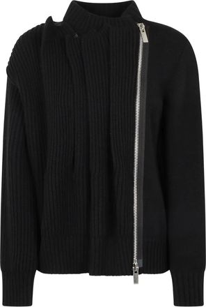 sacai Cardigan a coste con zip - 001 BLACK