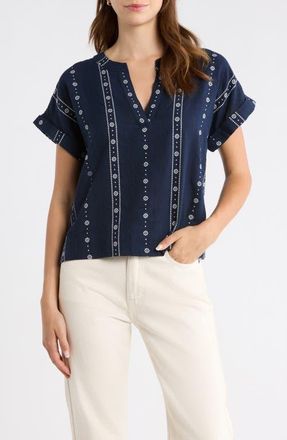 Lucky Brand Floral Stripe Woven Shirt in Ombre Blue at Nordstrom, Size X-Large