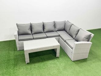 Fimous 6 Seater Garden Outdoor Rattan Furniture Set Coffee Table Set in Light Grey