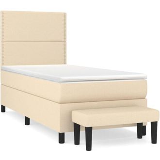 vidaXL Cama Box Spring Con Colch&oacute;n Tela Color Crema 100x200 Cm Vidaxl
