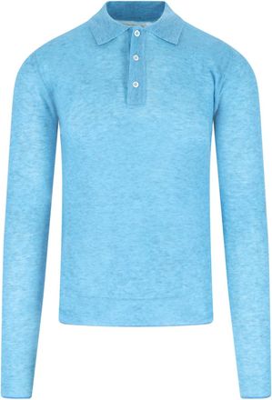 ERL Heathered Blue Long Sleeve Polo Shirt