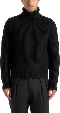 Mani&egrave;re De Voir Rudy Roll Neck Chunky Knit Jumper in Black at Nordstrom, Size X-Small