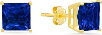 MAX + STONE 14k Yellow Gold Solitaire Princess-Cut Gemstone Stud Earrings (7mm)