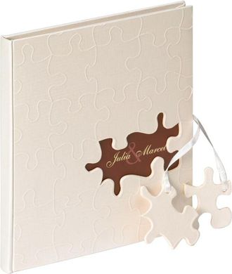 Walther Design design Libro degli Ospiti in Lino Bianco con Ritaglio e goffratura, Puzzle di Nozze GB-173