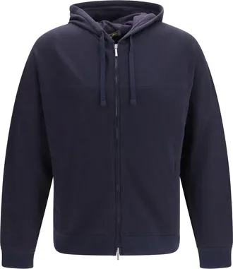Loro Piana Mens Bomber Hoodie Neem Cotton & Cashmere Navy Blue Padded Down Jackets