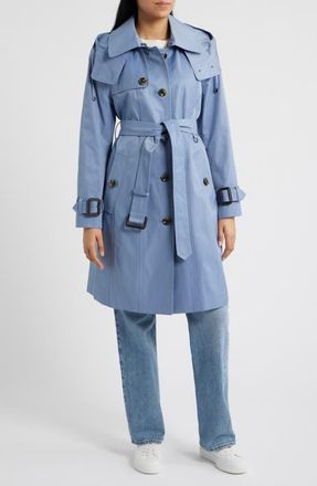 London Fog Water Resistant Belted Trench Coat in Washed Denim at Nordstrom, Size X-Large