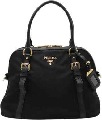 Prada Pre-owned Handbags, female, Black, Size: ONE SIZE Pre-owned Nylon Leather Handbag Black
