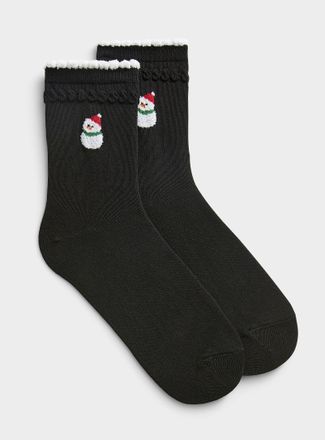 Simons Womens Scalloped trim festive-accent socks Christmas Collection