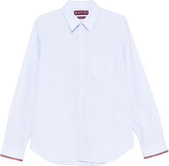 Gucci Casual Shirts, male, Blue, Size: L Striped Cotton Shirt with Web