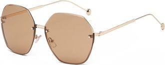 Generic Women Large Frame Metal Sunglasses Outdoor Party Commuter Sun Glasses(Brown)