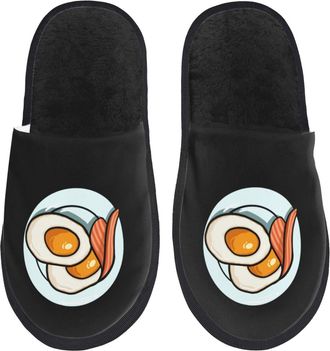 Generic Plush Mens Slipper Omelet And Beef Breakfast Mens Slipper Cosy Winter Slippers for Travel Bedroom Ladies L