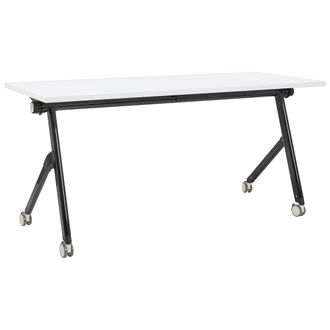 Beliani Escritorio Rectangular Moderno Plegable Con Ruedas Mesa M&oacute;vil Port&aacute;til Estructura Met&aacute;lica 160 X 60 Cm Blanco Y Negro Bendi