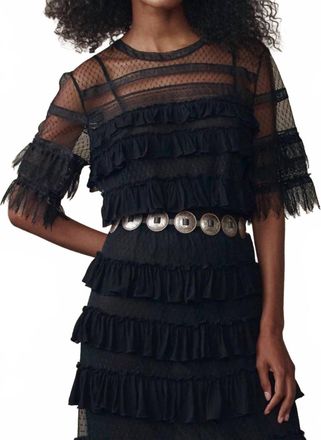 The Great. Womens The Winter Mesh Flounce Top In Black
