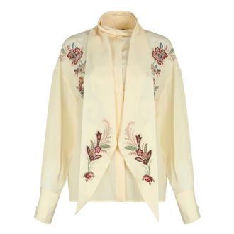 Etro Overhemden, Dames, Beige, M, Zijden bloes met bloemenprint