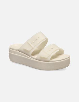 Crocs Womens Brooklyn Buckle Womens Low Wedge Sandals - White - Size: 4