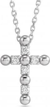 Allurez Natural Diamond Beaded Cross Pendant Necklace 14K White Gold (0.07ct)