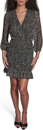 BCBGeneration Floral Smocked Chiffon Minidress in Black/White at Nordstrom, Size 14