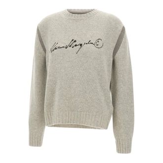 Maison Margiela Round-neck Knitwear, female, Gray, Size: S Crewneck Sweater