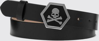Philipp Plein Cintura in pelle liscia con fibbia metallica e stampa Skull
