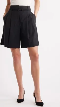 BOSS Taleda Belted High Waist Virgin Wool Shorts in Black at Nordstrom Rack, Size 12