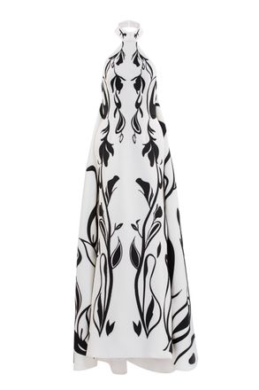 Saiid Kobeisy Laser Cut Scuba Halter Neck Dress With Bold Organic Motifs