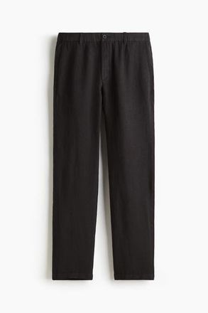H&M Regular Fit Linen-blend Trousers in Black at Nordstrom, Size Xxx-Large