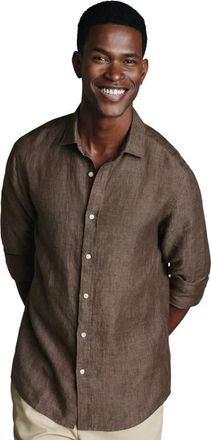 CHARLES TYRWHITT Plain Pure Linen Shirt in Mocha at Nordstrom, Size Xx-Large