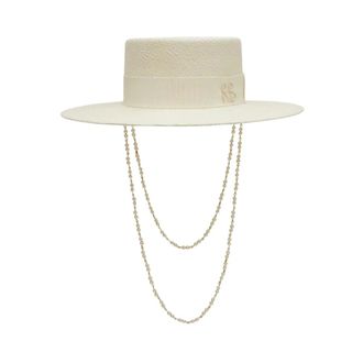Ruslan Baginskiy Sombrero Boater con correa de doble cadena - Accessories - Mujer - Blanco - S