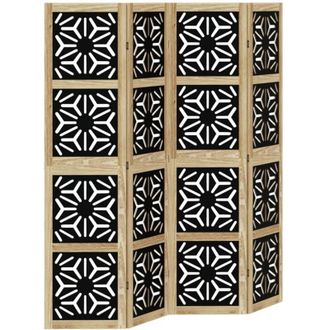 vidaXL Room Divider 4 Panels Brown and Black Solid Wood Paulownia Vidaxl