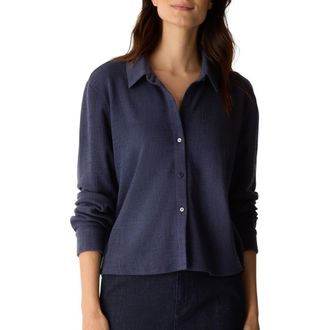 Eileen Fisher Classic Collar Crop Button-Up Shirt in Ink at Nordstrom, Size Small