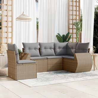 vidaXL Juego De Sof&aacute;s Jard&iacute;n Con Cojines 6 Pzas Rat&aacute;n Sint&eacute;tico Beige Vidaxl
