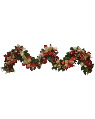 Creative Displays Inc. 9Ft Holiday Garland With Red Hydrangeas, Ornaments, And Bows