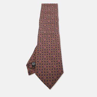Dunhill Dark Purple Geometric Print Silk Tie